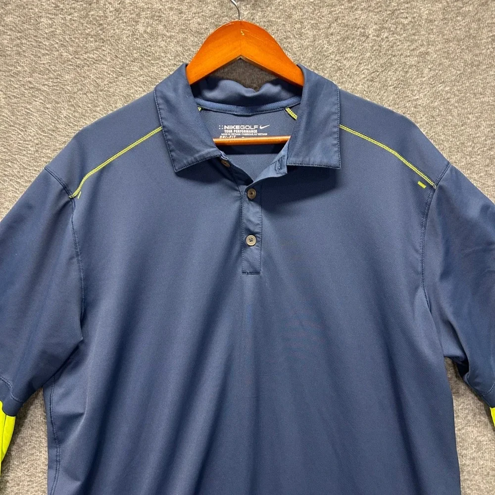 Nike Golf Tour Performance Dri Fit Polo Shirt Mens Large Blue Yellow Golf